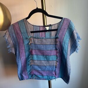 Vintage Boho Striped Square Neckline Top